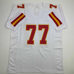 Autographed/Signed Willie Roaf HOF 2012 Kansas City White Football Jersey Beckett BAS COA (ONLINE ORDER ONLY)