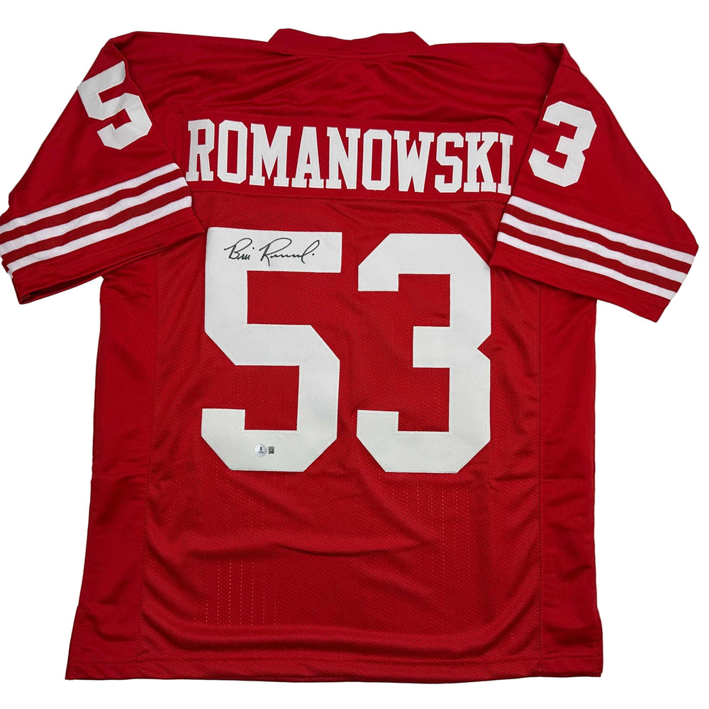 Autographed/Signed Bill Romanowski San Francisco Red Football Jersey Beckett BAS COA (ONLINE ORDER ONLY)