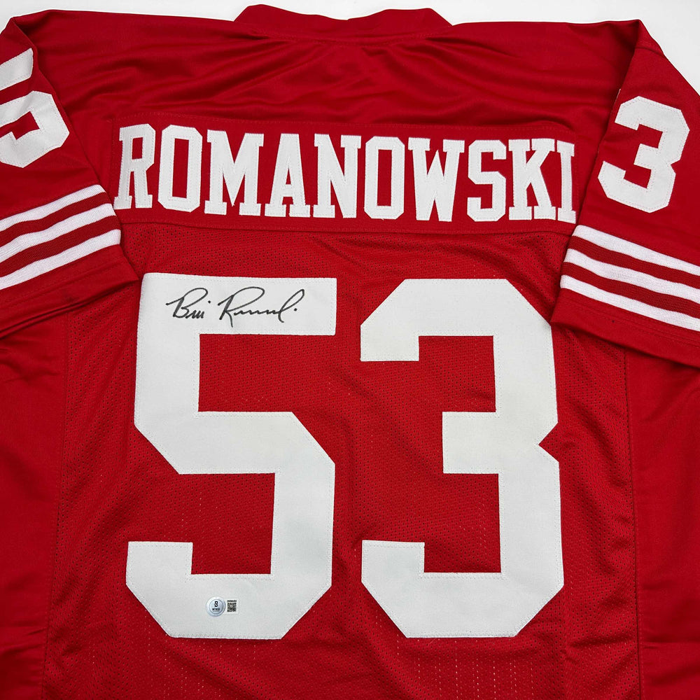 Autographed/Signed Bill Romanowski San Francisco Red Football Jersey Beckett BAS COA (ONLINE ORDER ONLY)