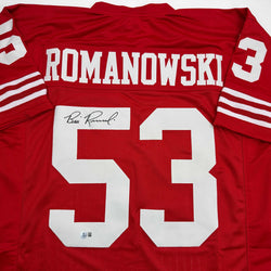 Autographed/Signed Bill Romanowski San Francisco Red Football Jersey Beckett BAS COA (ONLINE ORDER ONLY)