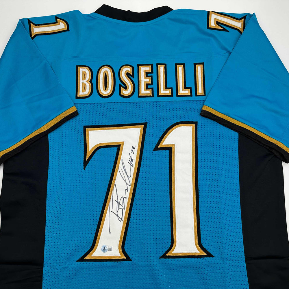 Autographed/Signed Tony Boselli HOF 22 Jacksonville Teal Football Jersey Beckett BAS COA (ONLINE ORDER ONLY)