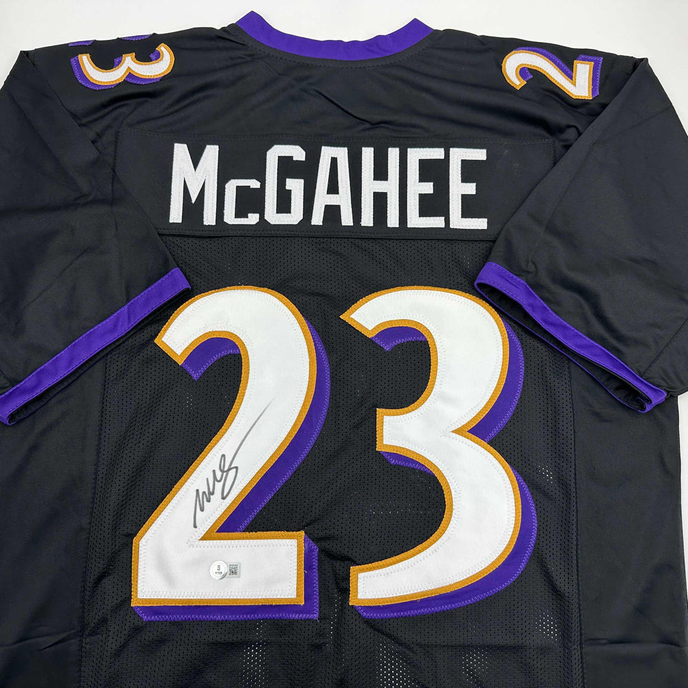 Autographed/Signed Willis McGahee Baltimore Black Football Jersey Beckett BAS COA (ONLINE ORDER ONLY)