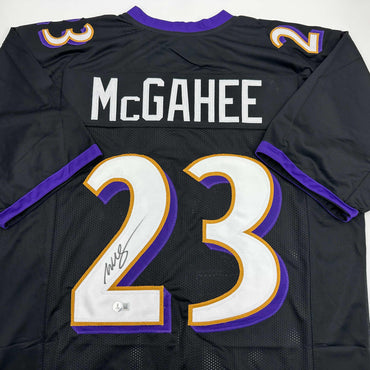 Autographed/Signed Willis McGahee Baltimore Black Football Jersey Beckett BAS COA (ONLINE ORDER ONLY)