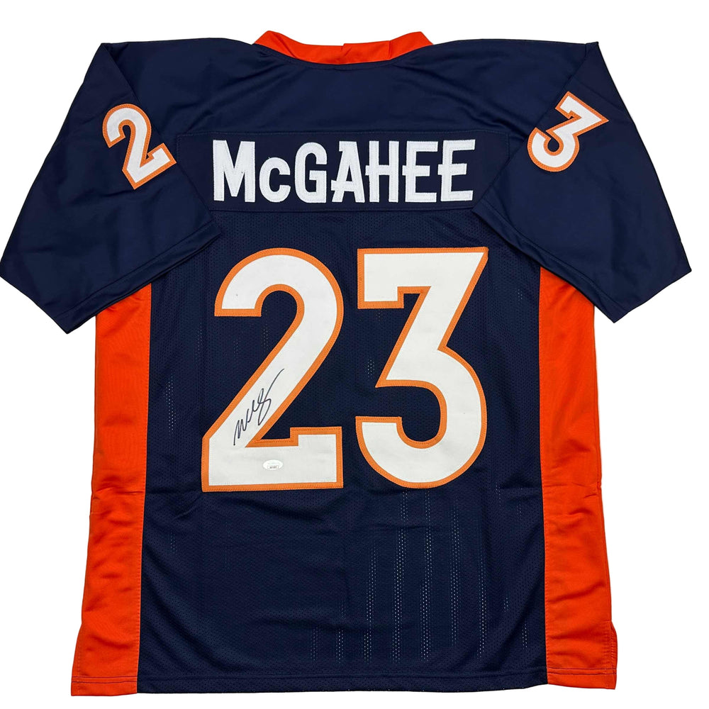 Autographed/Signed Willis McGahee Denver Blue Football Jersey JSA COA (ONLINE ORDER ONLY)