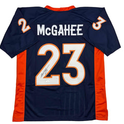 Autographed/Signed Willis McGahee Denver Blue Football Jersey JSA COA (ONLINE ORDER ONLY)