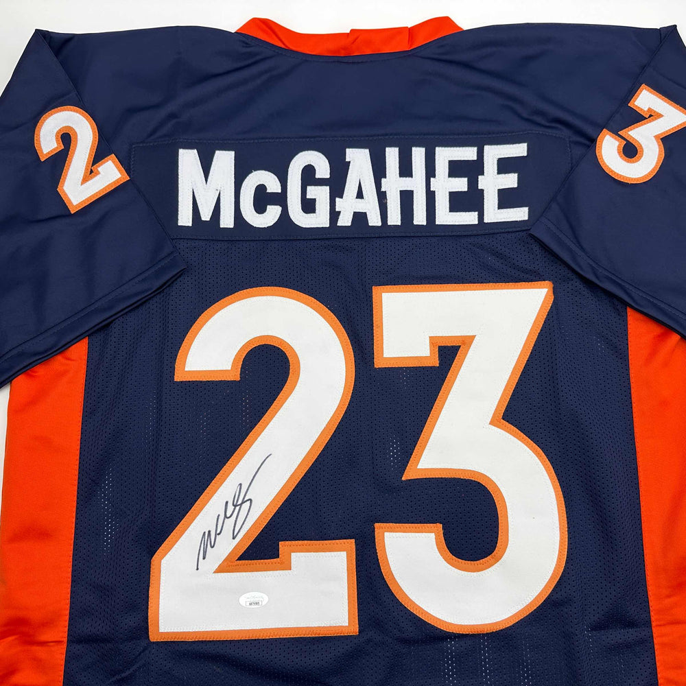 Autographed/Signed Willis McGahee Denver Blue Football Jersey JSA COA (ONLINE ORDER ONLY)