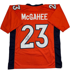 Autographed/Signed Willis McGahee Denver Orange Football Jersey JSA COA (ONLINE ORDER ONLY)