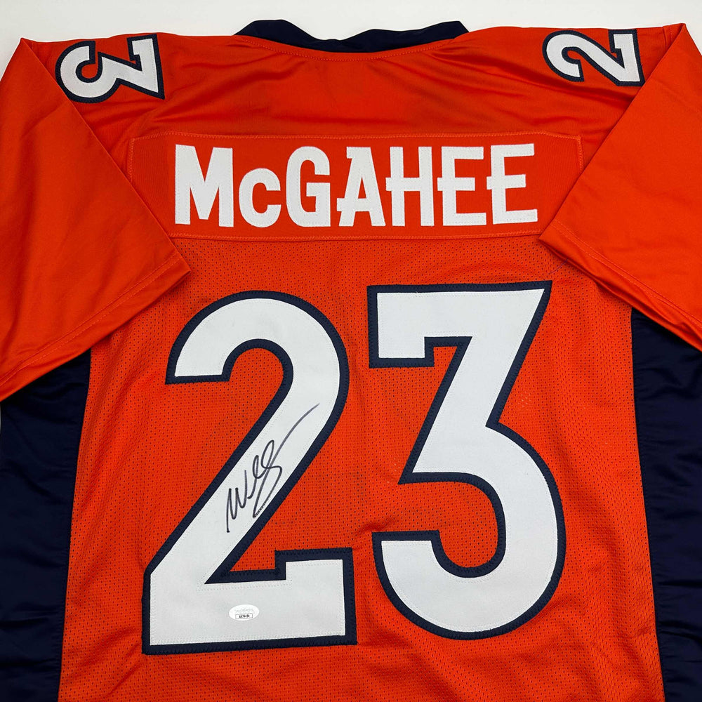 Autographed/Signed Willis McGahee Denver Orange Football Jersey JSA COA (ONLINE ORDER ONLY)