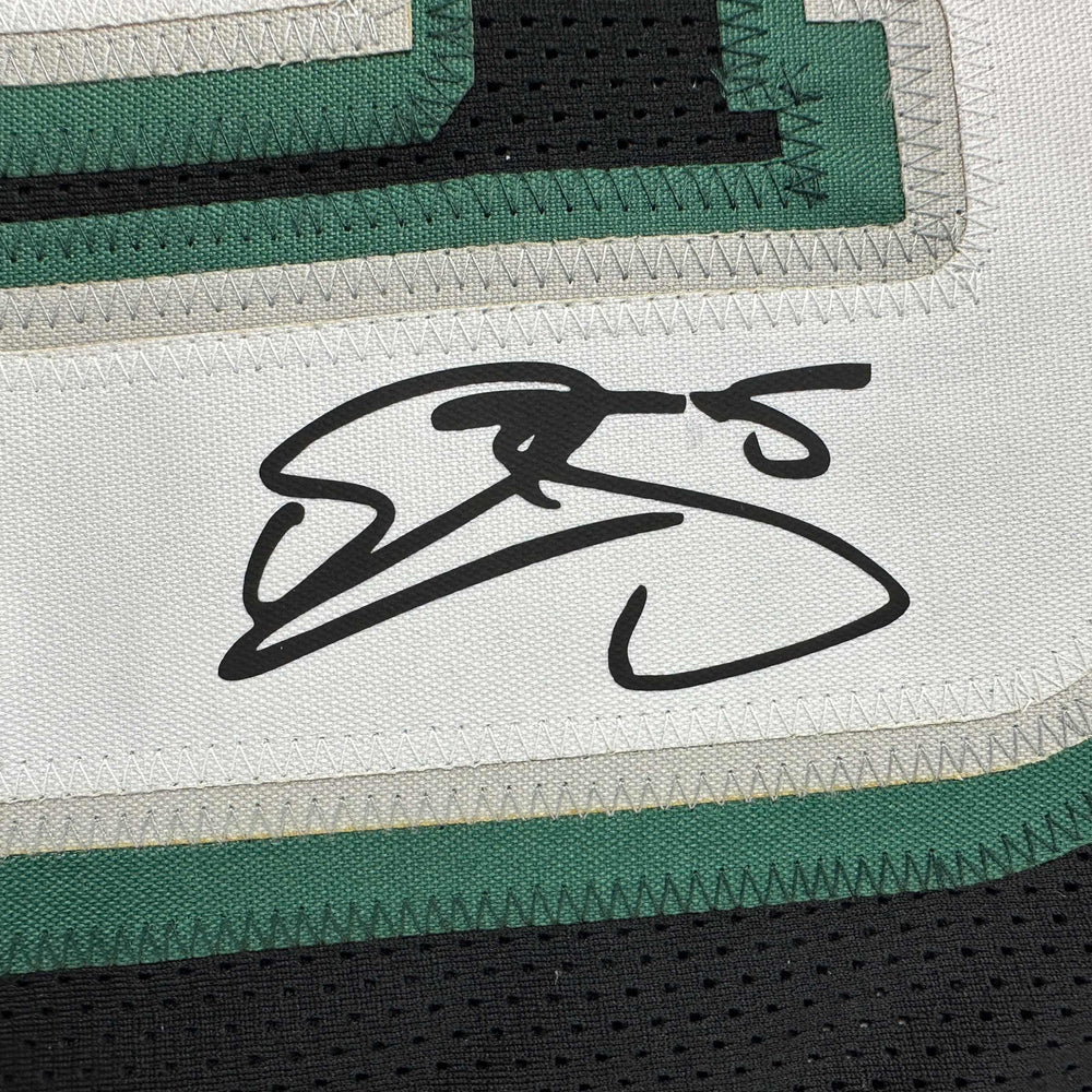 Framed Facsimile Autographed Donovan McNabb 35x39 Philadelphia Black Reprint Laser Auto Football Jersey (ONLINE ORDER ONLY)
