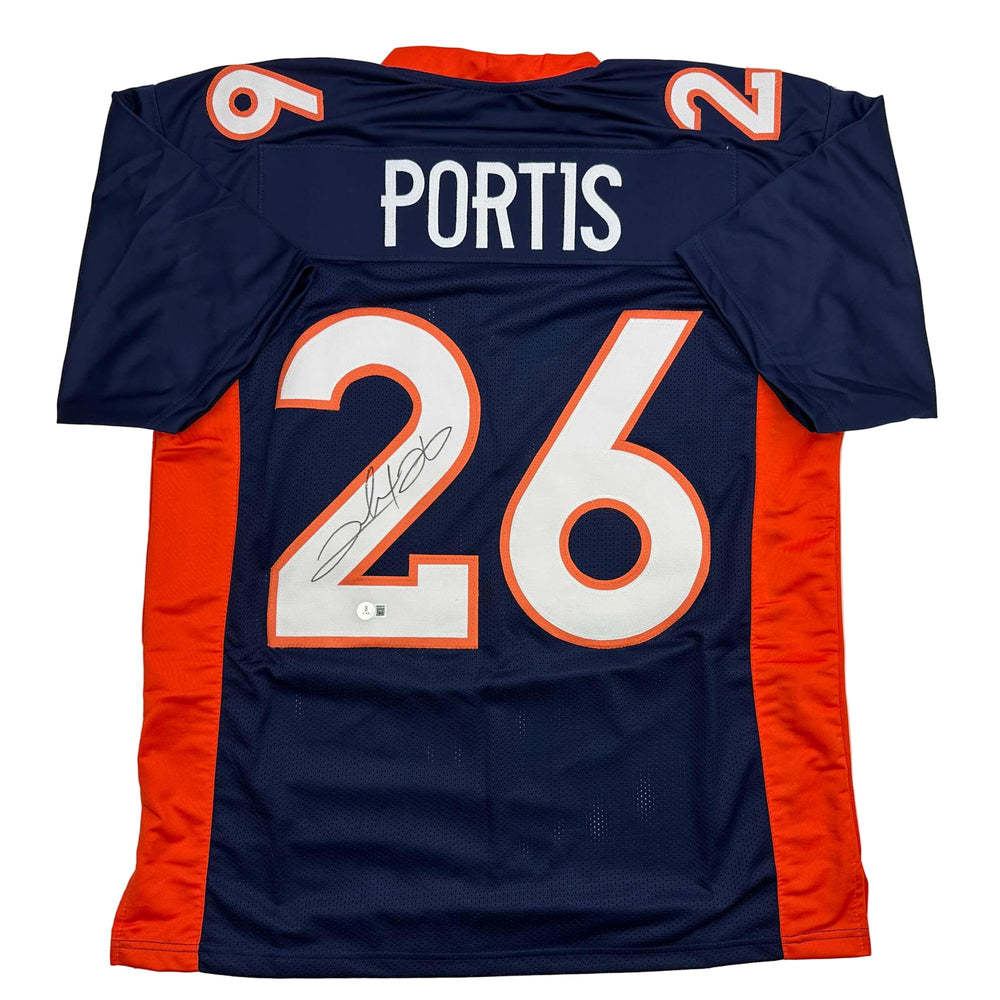 Autographed/Signed Clinton Portis Denver Blue Football Jersey Beckett BAS COA (ONLINE ORDER ONLY)