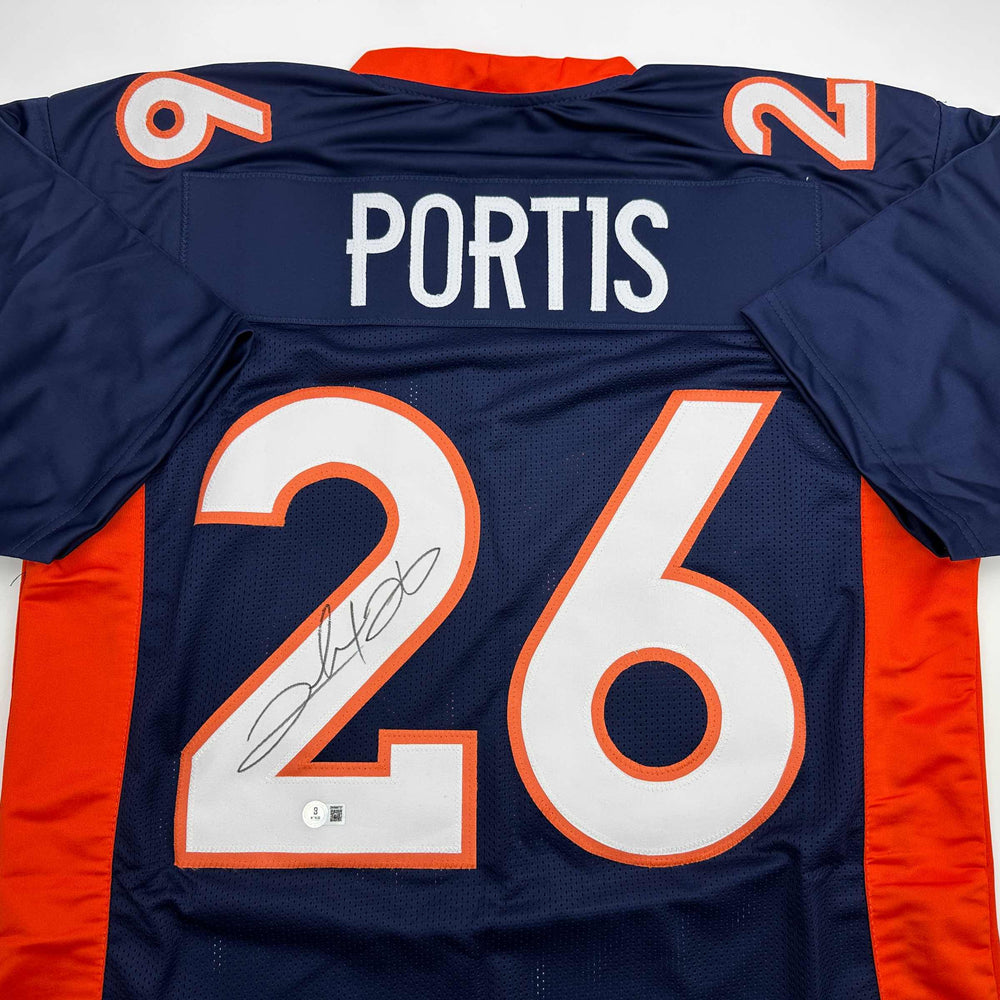 Autographed/Signed Clinton Portis Denver Blue Football Jersey Beckett BAS COA (ONLINE ORDER ONLY)