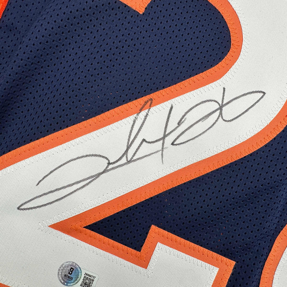 Autographed/Signed Clinton Portis Denver Blue Football Jersey Beckett BAS COA (ONLINE ORDER ONLY)