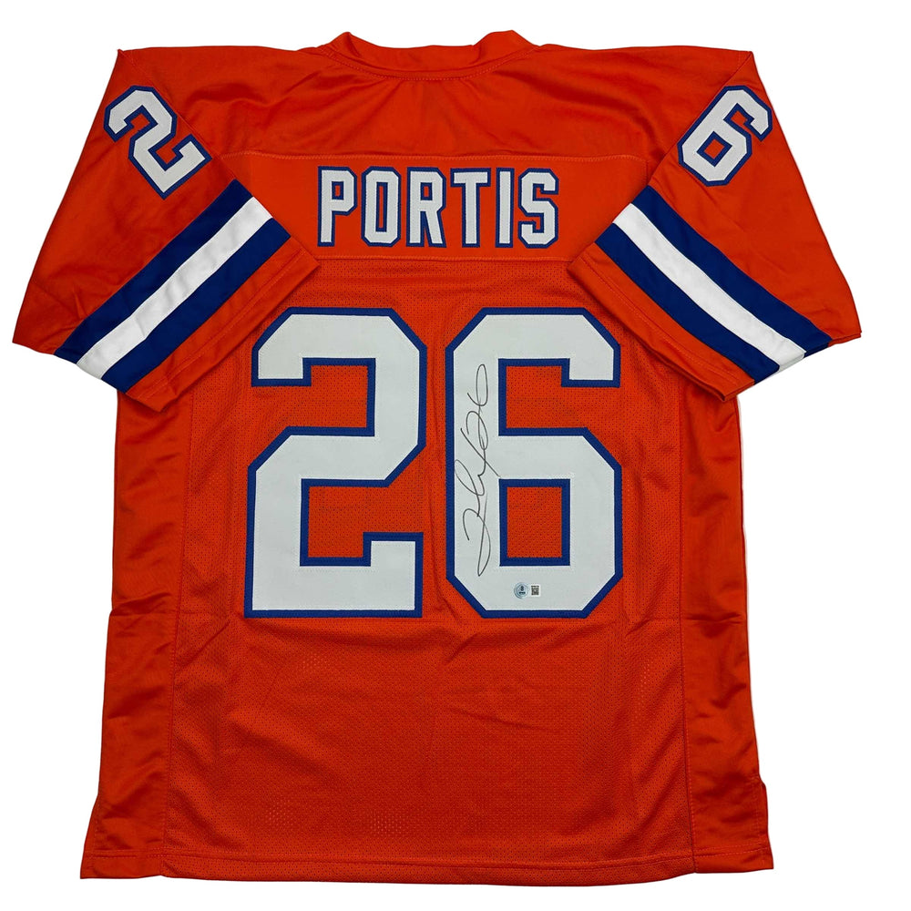 Autographed/Signed Clinton Portis Denver Retro Orange Football Jersey Beckett BAS COA (ONLINE ORDER ONLY)