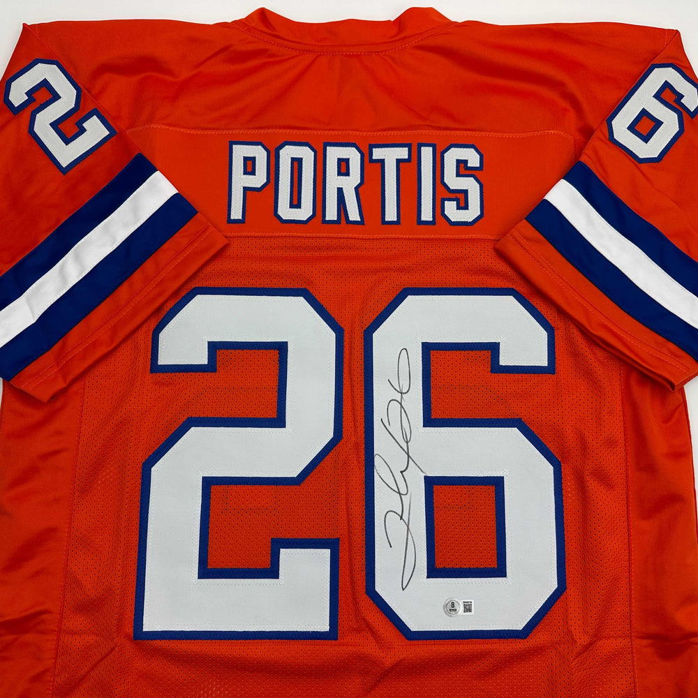 Autographed/Signed Clinton Portis Denver Retro Orange Football Jersey Beckett BAS COA (ONLINE ORDER ONLY)