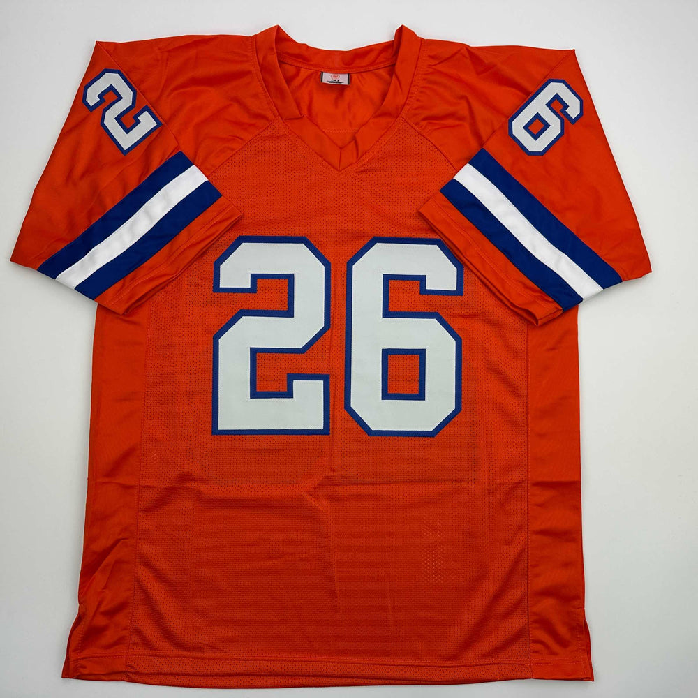 Autographed/Signed Clinton Portis Denver Retro Orange Football Jersey Beckett BAS COA (ONLINE ORDER ONLY)