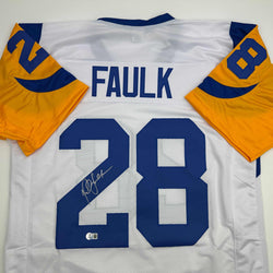 Autographed/Signed Marshall Faulk St. Louis Retro White Football Jersey Beckett BAS COA (ONLINE ORDER ONLY)