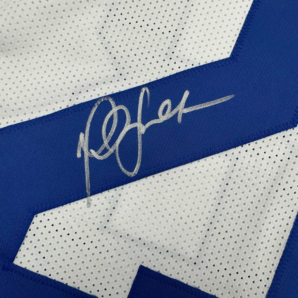 Autographed/Signed Marshall Faulk St. Louis Retro White Football Jersey Beckett BAS COA (ONLINE ORDER ONLY)