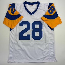 Autographed/Signed Marshall Faulk St. Louis Retro White Football Jersey Beckett BAS COA (ONLINE ORDER ONLY)