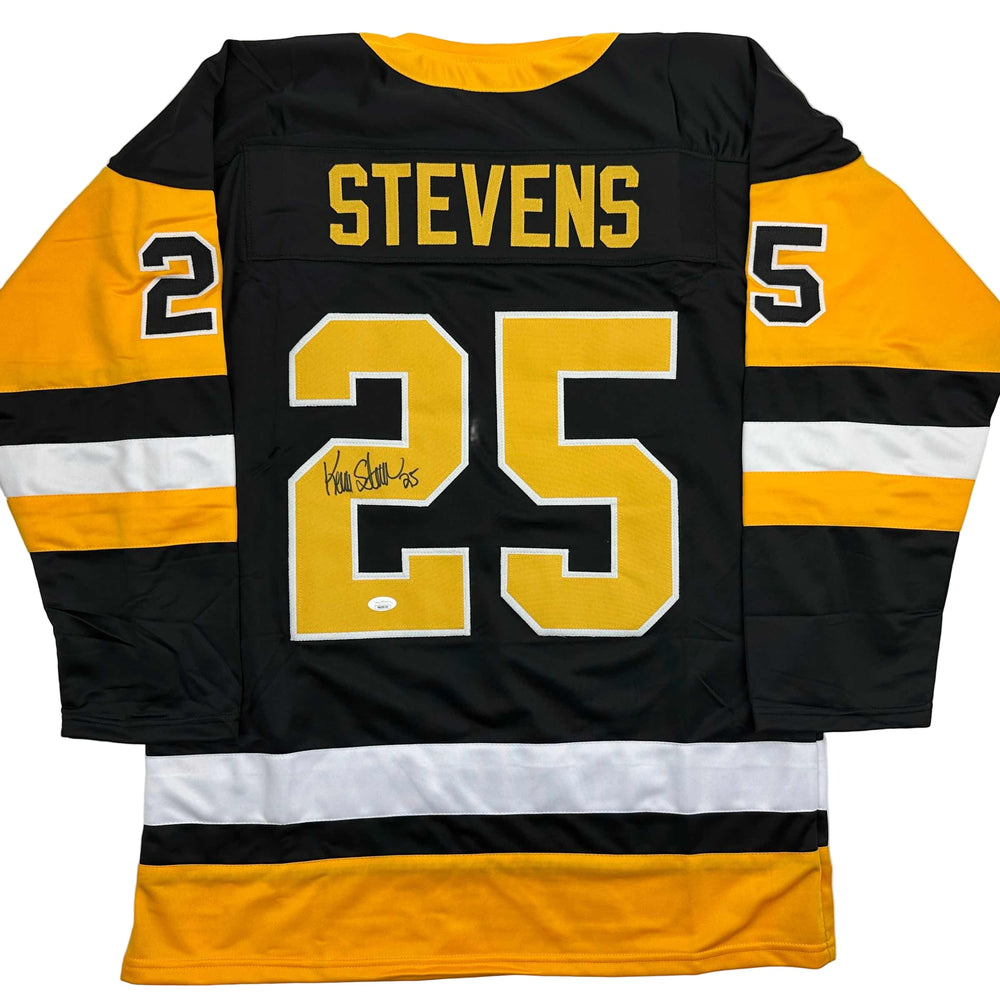 Autographed/Signed Kevin Stevens Pittsburgh Black Hockey Jersey JSA COA (ONLINE ORDER ONLY)