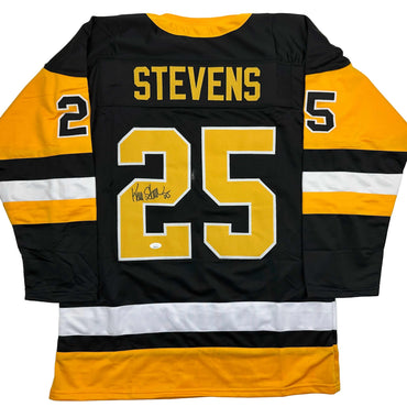 Autographed/Signed Kevin Stevens Pittsburgh Black Hockey Jersey JSA COA (ONLINE ORDER ONLY)