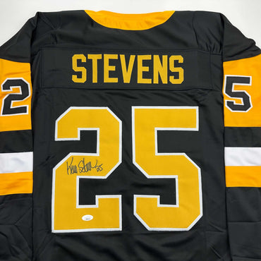 Autographed/Signed Kevin Stevens Pittsburgh Black Hockey Jersey JSA COA (ONLINE ORDER ONLY)