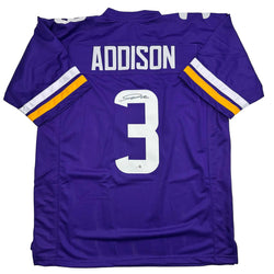 Autographed/Signed Jordan Addison Minnesota Purple Football Jersey JSA COA (ONLINE ORDER ONLY)