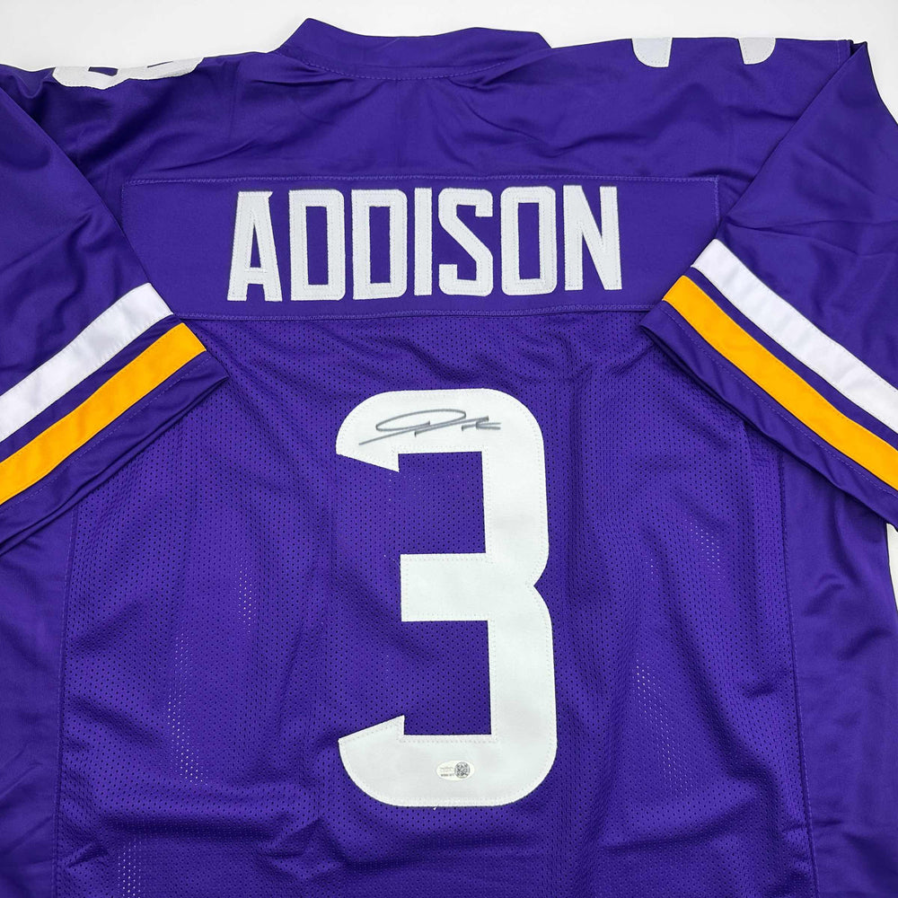 Autographed/Signed Jordan Addison Minnesota Purple Football Jersey JSA COA (ONLINE ORDER ONLY)