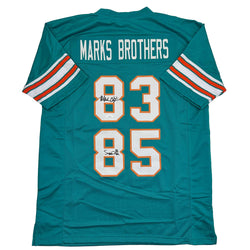 Autographed/Signed Marks Brothers Mark Clayton & Mark Duper Miami Teal Football Jersey JSA COA (ONLINE ORDER ONLY)