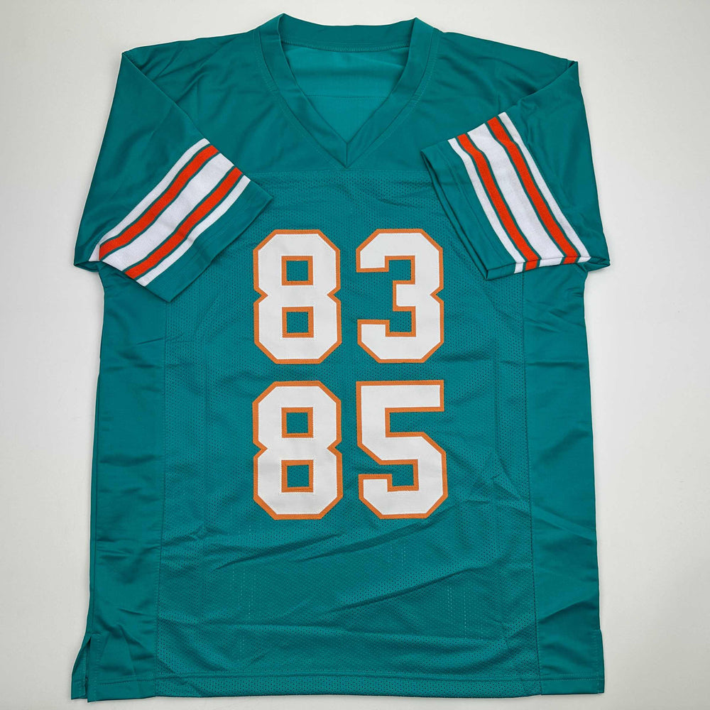 Autographed/Signed Marks Brothers Mark Clayton & Mark Duper Miami Teal Football Jersey JSA COA (ONLINE ORDER ONLY)