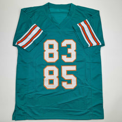 Autographed/Signed Marks Brothers Mark Clayton & Mark Duper Miami Teal Football Jersey JSA COA (ONLINE ORDER ONLY)