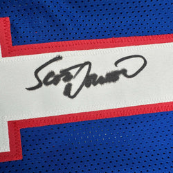 Autographed/Signed Scott Norwood Buffalo Blue Football Jersey Beckett BAS COA (ONLINE ORDER ONLY)