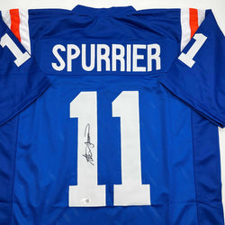 Autographed/Signed Steve Spurrier Florida Blue College Football Jersey JSA COA (ONLINE ORDER ONLY)