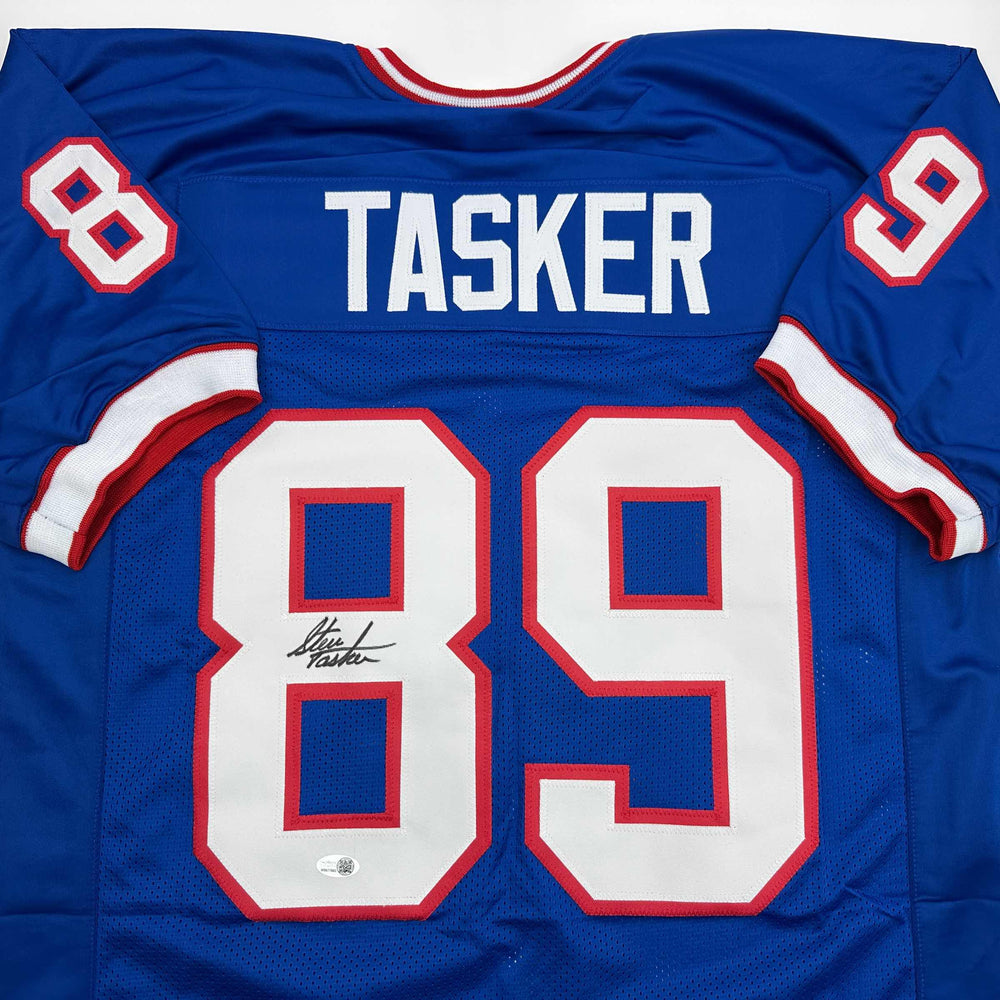 Autographed/Signed Steve Tasker Buffalo Blue Football Jersey JSA COA (ONLINE ORDER ONLY)