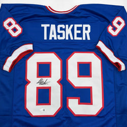 Autographed/Signed Steve Tasker Buffalo Blue Football Jersey JSA COA (ONLINE ORDER ONLY)