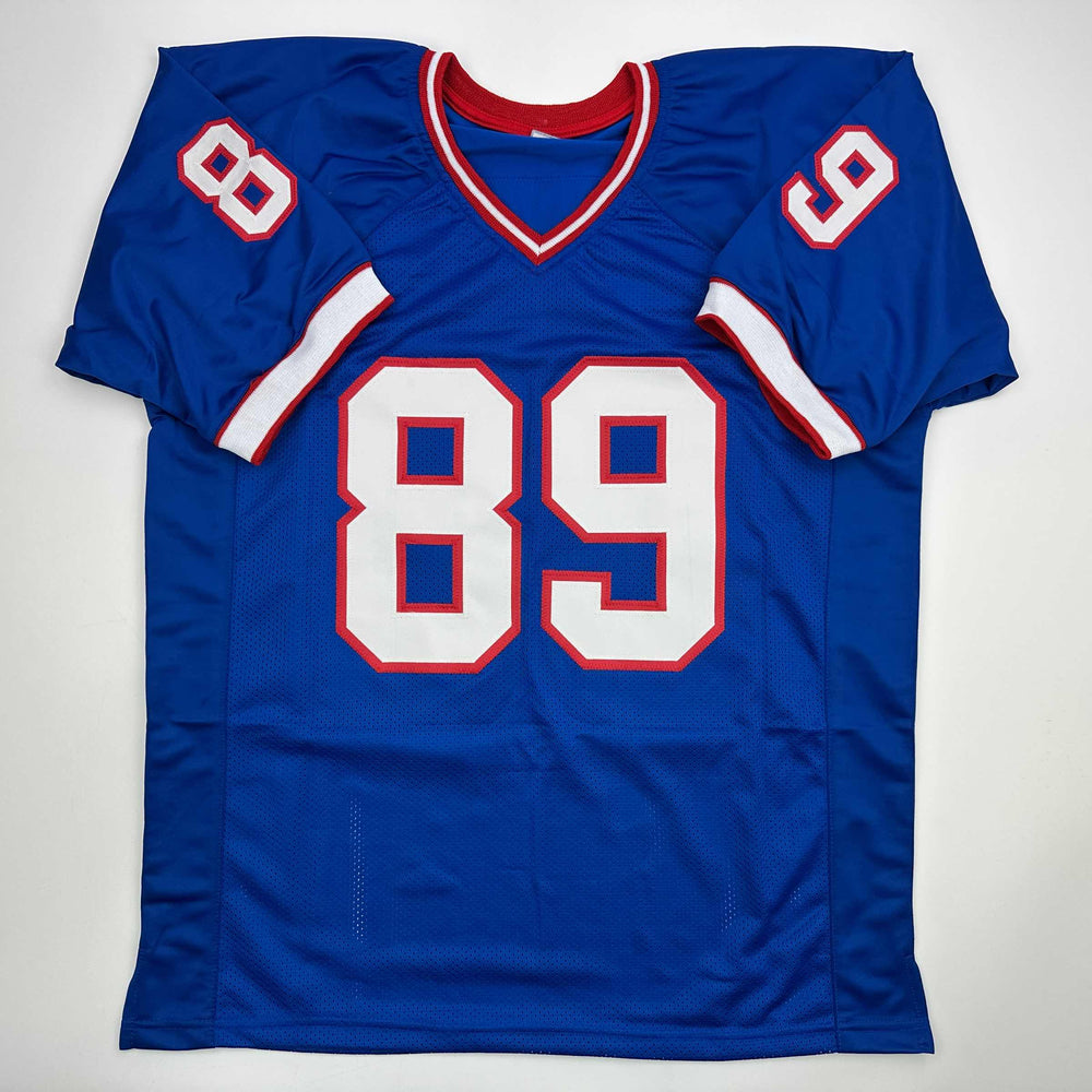Autographed/Signed Steve Tasker Buffalo Blue Football Jersey JSA COA (ONLINE ORDER ONLY)
