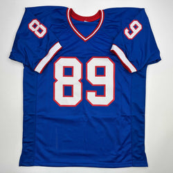 Autographed/Signed Steve Tasker Buffalo Blue Football Jersey JSA COA (ONLINE ORDER ONLY)