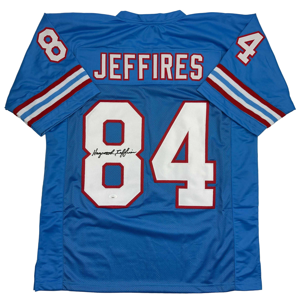 Autographed/Signed Haywood Jeffires Tennessee Retro Light Blue Football Jersey JSA COA (ONLINE ORDER ONLY)