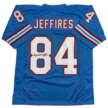 Autographed/Signed Haywood Jeffires Tennessee Retro Light Blue Football Jersey JSA COA (ONLINE ORDER ONLY)