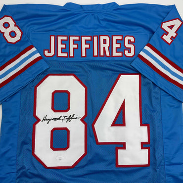 Autographed/Signed Haywood Jeffires Tennessee Retro Light Blue Football Jersey JSA COA (ONLINE ORDER ONLY)