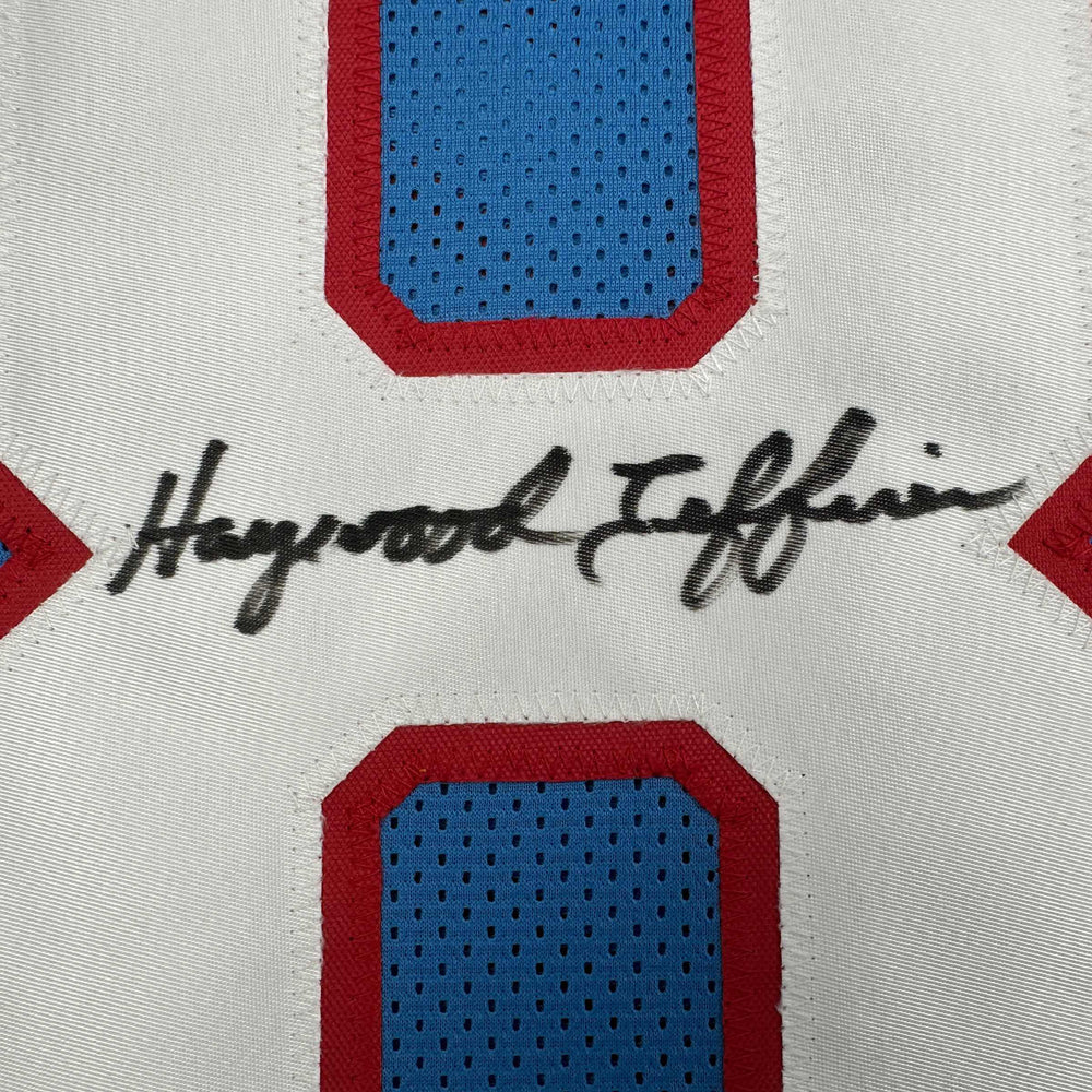 Autographed/Signed Haywood Jeffires Tennessee Retro Light Blue Football Jersey JSA COA (ONLINE ORDER ONLY)
