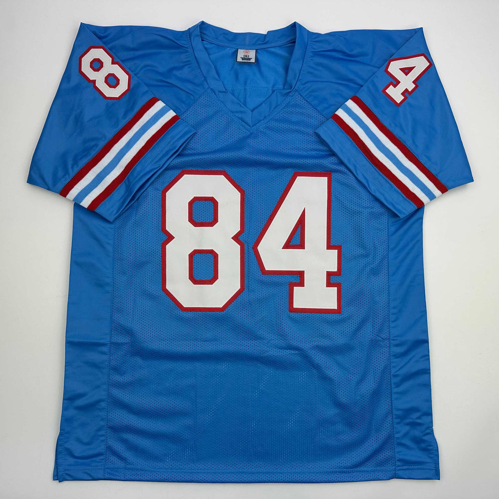 Autographed/Signed Haywood Jeffires Tennessee Retro Light Blue Football Jersey JSA COA (ONLINE ORDER ONLY)