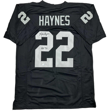 Autographed/Signed Michael Haynes HOF 97 Oakland Black Football Jersey Beckett BAS COA (ONLINE ORDER ONLY)