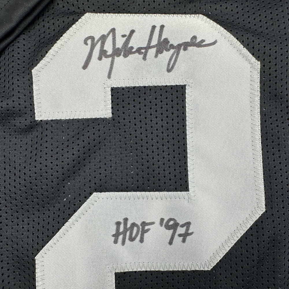 Autographed/Signed Michael Haynes HOF 97 Oakland Black Football Jersey Beckett BAS COA (ONLINE ORDER ONLY)