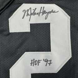 Autographed/Signed Michael Haynes HOF 97 Oakland Black Football Jersey Beckett BAS COA (ONLINE ORDER ONLY)