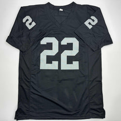 Autographed/Signed Michael Haynes HOF 97 Oakland Black Football Jersey Beckett BAS COA (ONLINE ORDER ONLY)