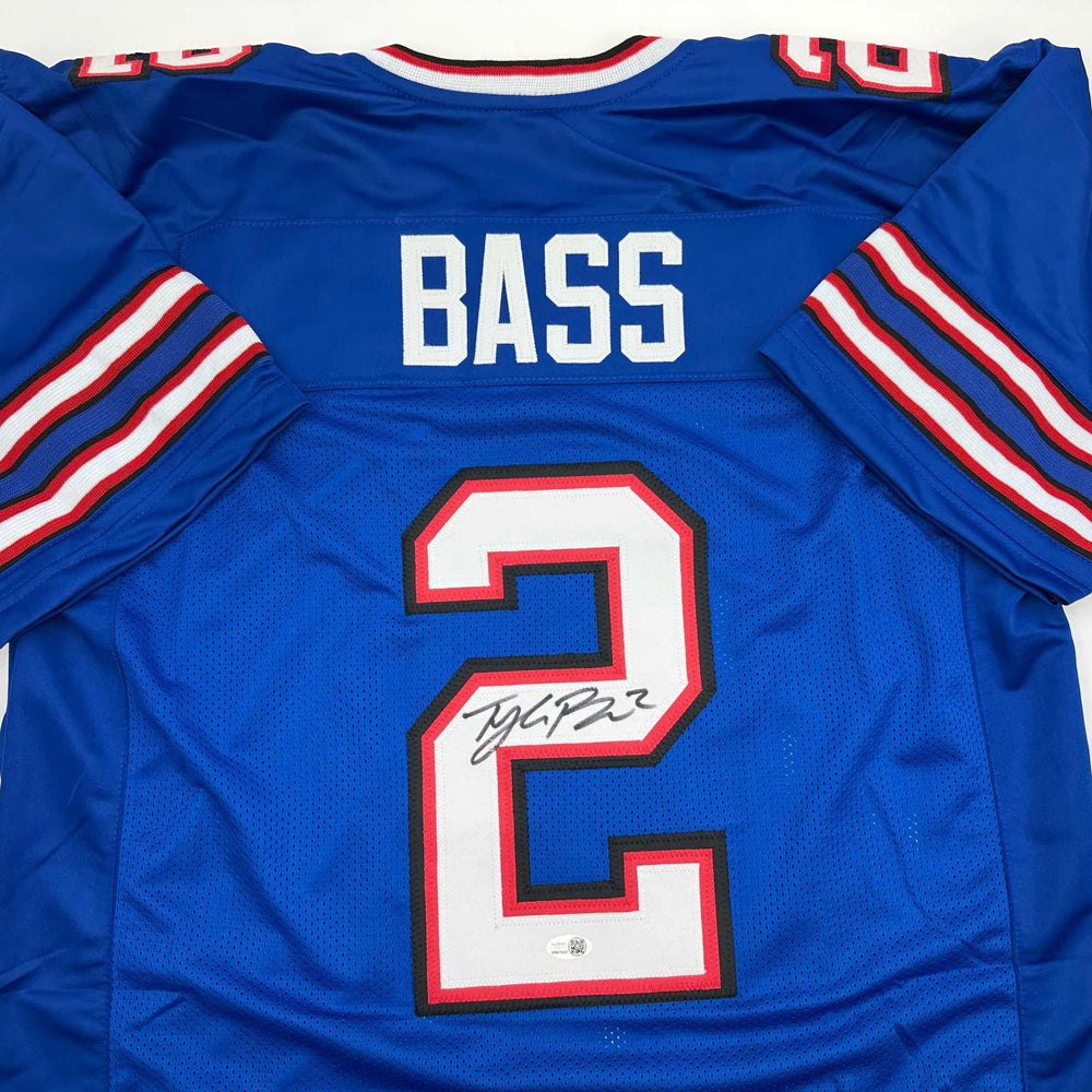 Autographed/Signed Tyler Bass Buffalo Blue Football Jersey JSA COA (ONLINE ORDER ONLY)