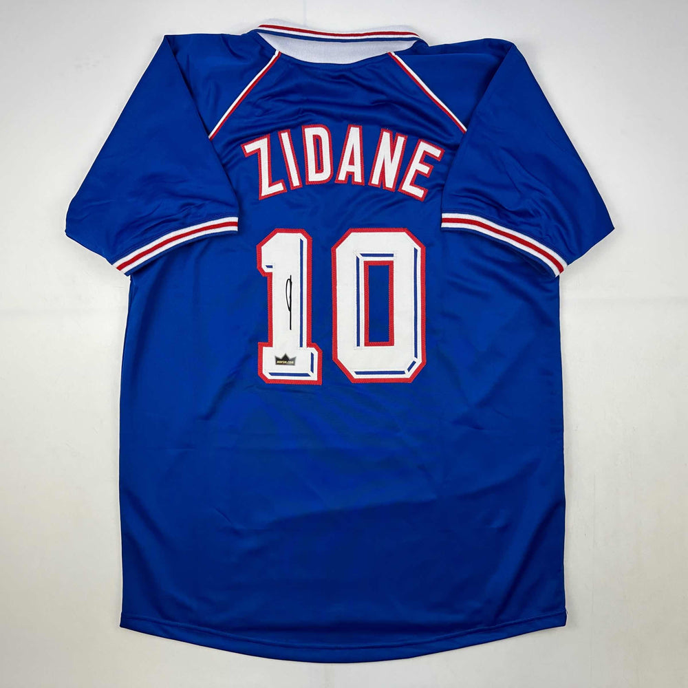 Facsimile Autographed Zinedine Zidane France Blue World Cup Reprint Laser Auto Soccer Jersey Size Men's XL (ONLINE ORDER ONLY)