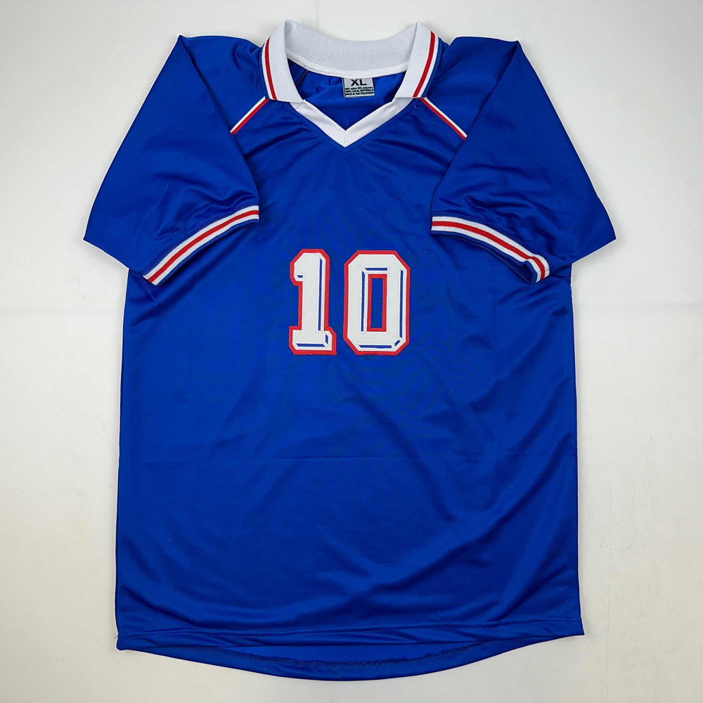 Facsimile Autographed Zinedine Zidane France Blue World Cup Reprint Laser Auto Soccer Jersey Size Men's XL (ONLINE ORDER ONLY)