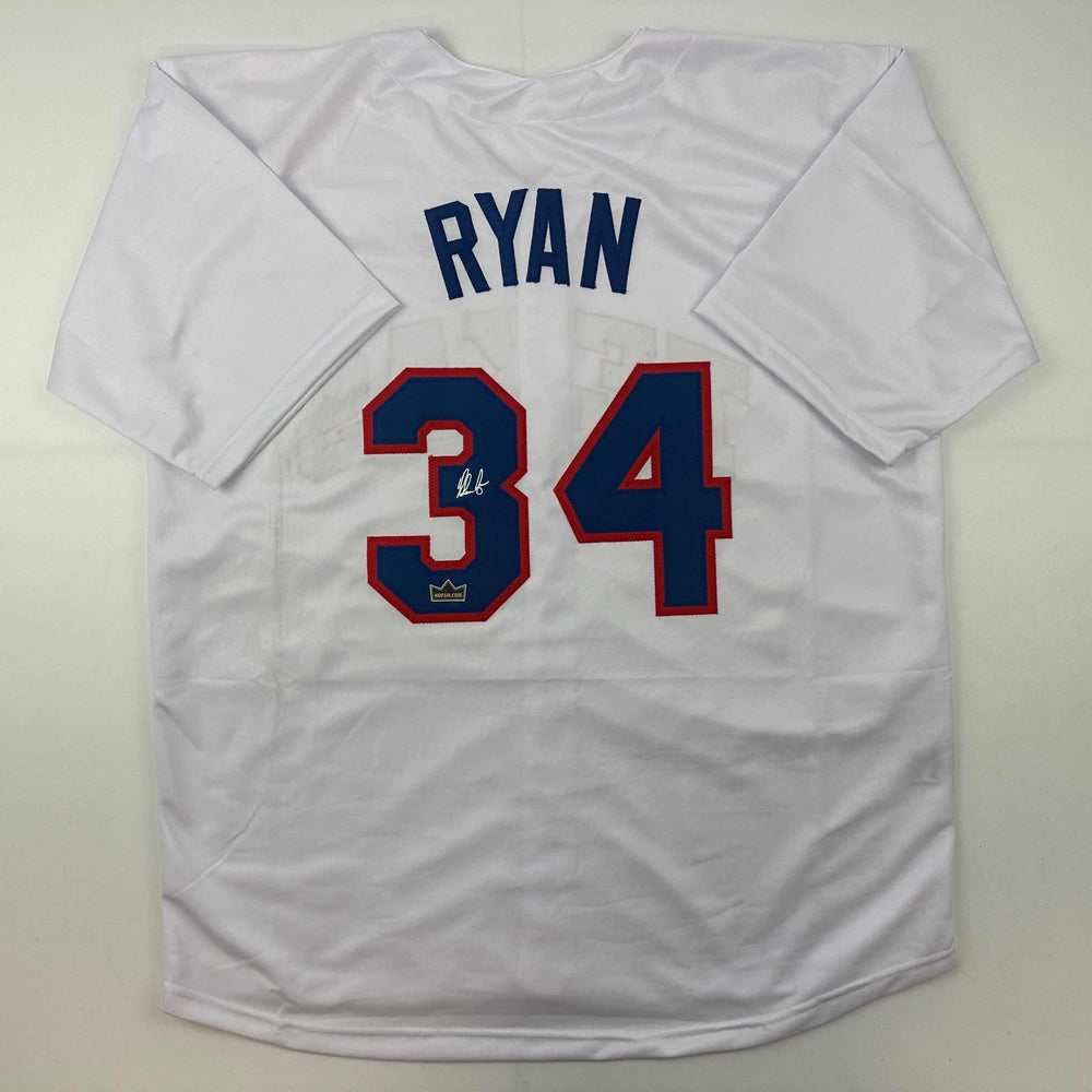 Facsimile Autographed Nolan Ryan Texas White Reprint Laser Auto Baseball Jersey Size Men's XL (ONLINE ORDER ONLY)