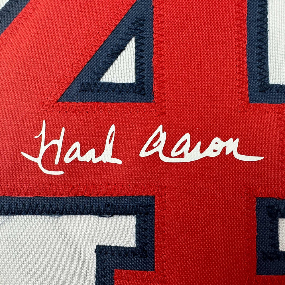Facsimile Autographed Henry Hank Aaron Atlanta White Reprint Laser Auto Baseball Jersey Size Men's XL (ONLINE ORDER ONLY)